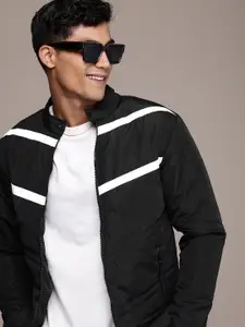 WROGN Striped Band Collar Padded Jacket