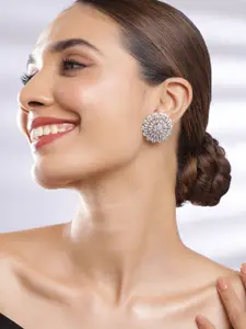 Rubans Rhodium-Plated Cubic Zirconia Studded Studs Earrings