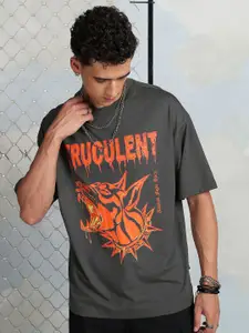 HIGHLANDER Typography Printed Drop-Shoulder Sleeves Cotton Oversized T-shirt