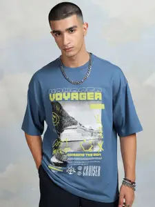 HIGHLANDER Typography Printed Drop-Shoulder Sleeves Cotton T-shirt