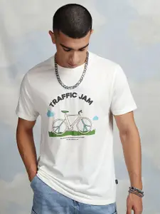 HIGHLANDER Typography Printed Drop-Shoulder Sleeves Cotton Regular Fit T-shirt