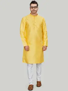 Authentics Geometric Woven Design Mandarin Collar Panelled Straight Silk Kurta