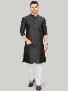 Authentics Geometric Woven Design Jacquard Mandarin Collar Straight Kurta