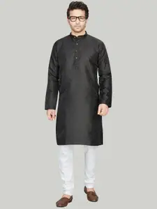 Authentics Abstract Printed Mandarin Collar Pathani Silk Kurta