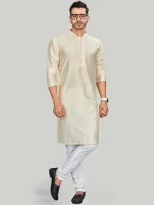 Authentics Mandarin Collar Roll-Up Sleeves Pathani Cotton Kurta