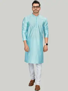 Authentics Mandarin Collar Cotton Silk Regular Straight Kurta