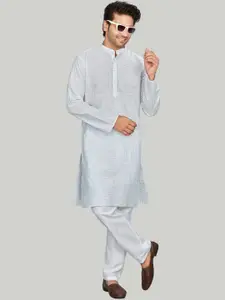 Authentics Checked Mandarin Collar Pathani Linen Kurta