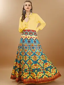 SAPTRANGI Printed Flared Maxi Skirts