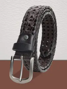 The Roadster Lifestyle Co Men Textured Leather Knitted Belt