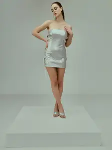 TANDUL Off-Shoulder Leather Sheath Dress