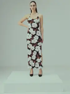 TANDUL Shoulder Straps Sleeveless Floral Print Maxi Dress