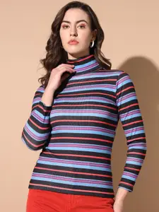 TANDUL Turtle Neck Long Sleeves Striped Pullover