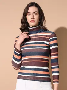 TANDUL Turtle Neck Long Sleeves Striped Pullover