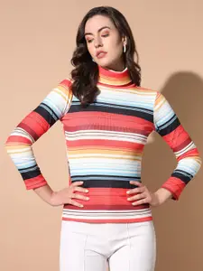 TANDUL Turtle Neck Long Sleeves Striped Pullover