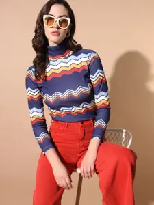 TANDUL Turtle Neck Long Sleeves Chevron Pullover