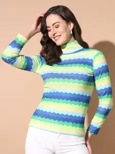 TANDUL Turtle Neck Long Sleeves Striped Pullover