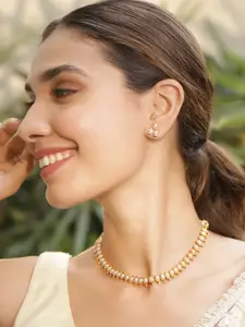 Rubans 22KT Gold Plated Stylish Pearl Studded Oval Link Design Choker Necklace Set