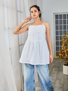 Biba Self Design Sleeveless Cotton A-Line Top