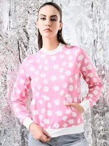 TANDUL Floral Printed Round Neck Pullover Sweatshirt