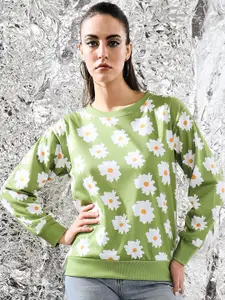 TANDUL Women Fleece Long Sleeves Printed Sweatshirt