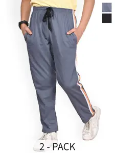 BAESD Boys Pack of 2 Contrasting Double Side Panel Cotton Regular Fit Track Pants