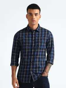 Flying Machine Slim Fit Tartan Checks Spread Collar Cotton Twill Casual Shirt