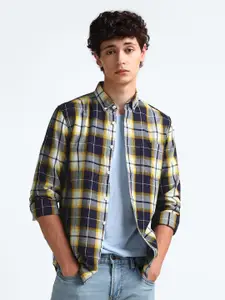 Flying Machine Slim Fit Tartan Checks Button Down Collar Cotton Twill Casual Shirt