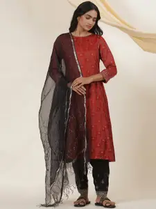 W Abstract Woven Design Round Neck A-line Kurta