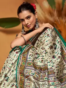 KALINI Warli Art Silk Block Print Saree