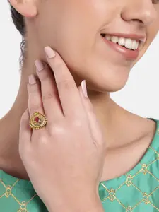 Estele Gold-Plated Teardrop Crystal-Studded Finger Ring