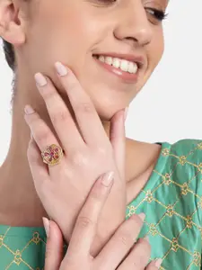 Estele Gold-Plated Floral Crystal-Studded Finger Ring