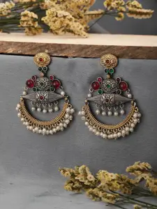 Saraf RS Jewellery Rhodium-Plated Pearl & American Diamond Drop Earrings