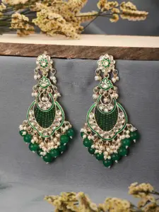 Saraf RS Jewellery Gold-Plated Kundan & Pearl Beaded Chandbalis