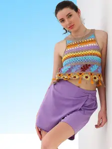 Boho By Athena omen Solid Polyester Bow Skorts