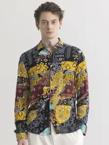 Snitch Classic Slim Fit Floral Printed Spread Collar Long Sleeves Casual Shirt