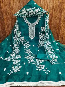 KALINI Floral Embroidered Organza Unstitched Dress Material