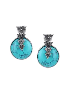 Anouk Blue Silver-Plated Circular Drop Earrings