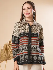 FASHOR Women Floral Printed Shirt Collar Kurti