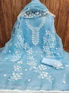 KALINI Ethnic Motifs Embroidered Organza Unstitched Dress Material