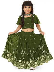 BAESD Girls Embroidered Flared Sleeves Thread Work Ready to Wear Lehenga With Blouse