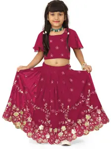 BAESD Girls Embroidered Flared Sleeves Thread Work Ready to Wear Lehenga With Blouse