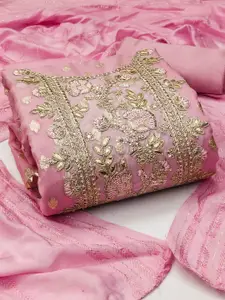 LeeliPeeri Designer Floral Embroidered Gotta Patti Unstitched Dress Material