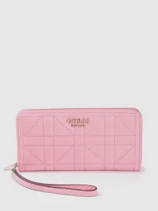 GUESS Women Quilted PU Zip Around Wallet with Detachable Wrist Loop