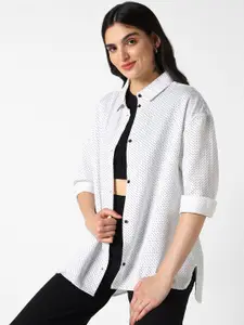 VASTRADO Classic Polka Dots Printed Spread Collar Oversized Casual Shirt