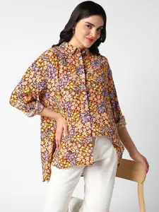 VASTRADO Classic Floral Printed Spread Collar Oversized Casual Shirt