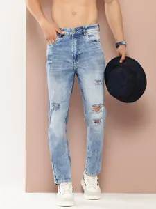 Harvard Men Tapered Relaxed Fit Mildly Distressed Light Fade Stretchable Jeans