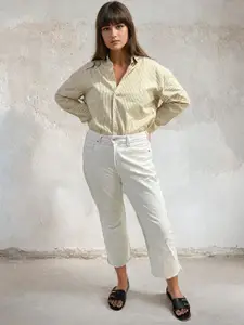 PEACH & PANDA Relaxed Oversized Vertical Stripes Cotton Casual Shirt