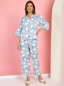 TAG 7 Printed Cotton Top & Trousers Co-Ords With Shrug