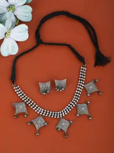 Sangria Silver-Plated Oxidised Necklace and Earrings