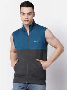 Kalt Colourblocked Zipper Kangaroo Pocket Fleece Sweatshirt